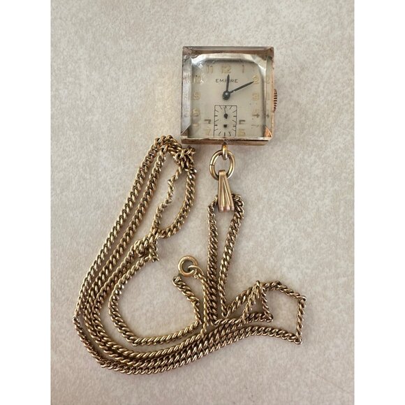 Antique Art Deco Seiko Empire 12kt gold filled Manual square timepiece necklace - Picture 2 of 12